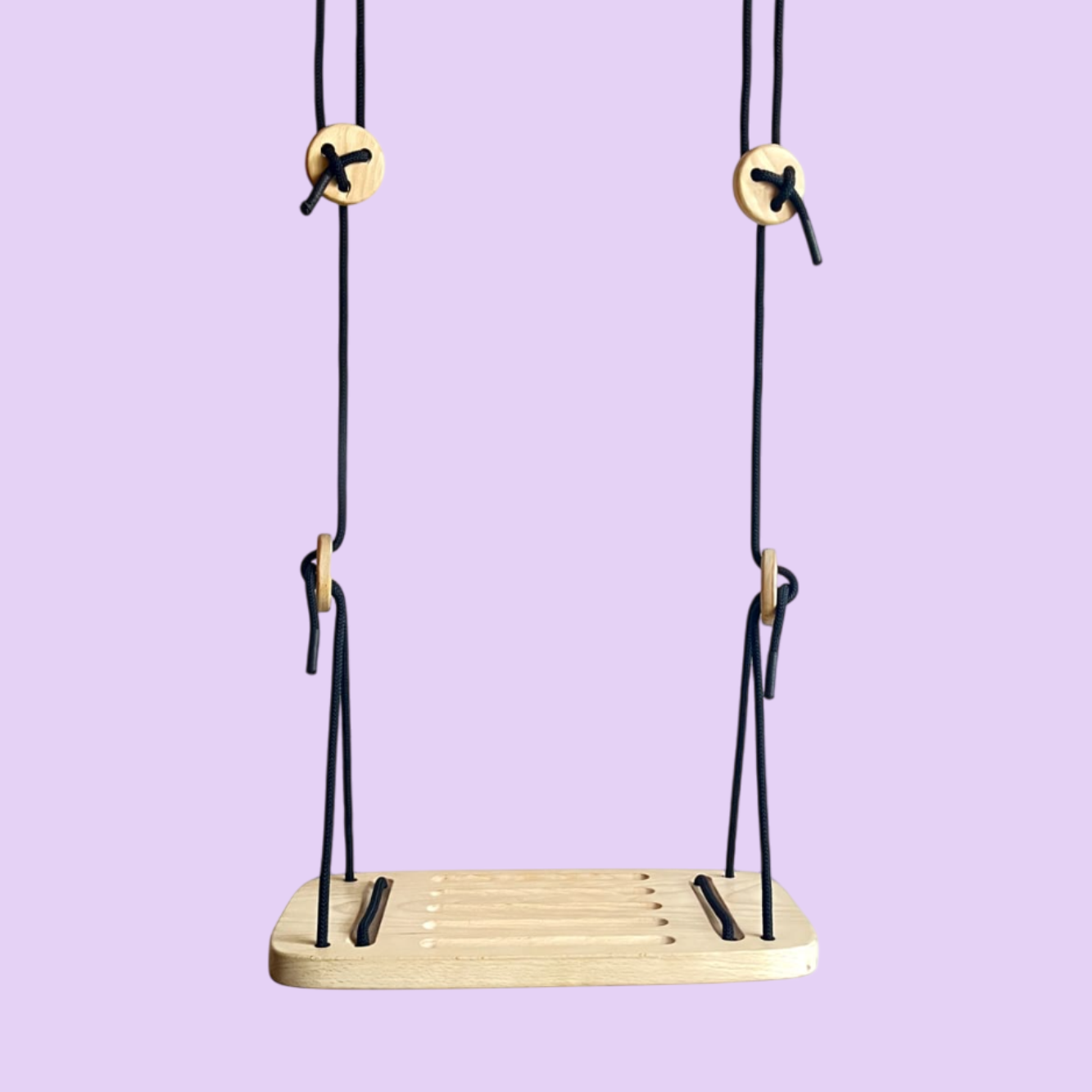Wooden swing with black ropes Allebebe