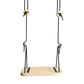Wooden swing with black ropes on a white background